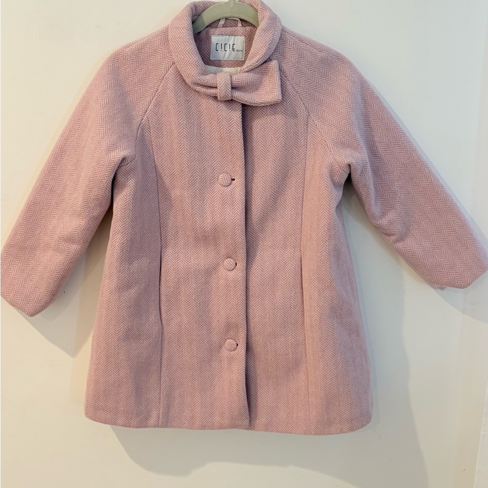 Classic Bow-Accent Pink Girls' Pea Coat